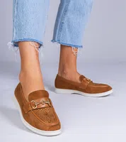 Gemre Brown eco-suede loafers with rhinestones Minilla