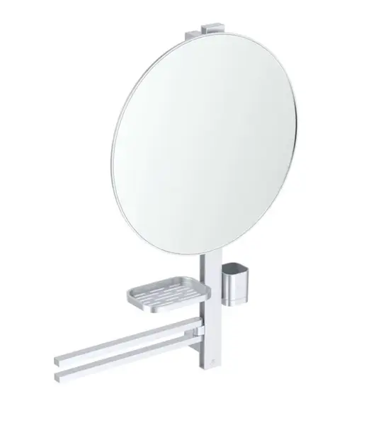 Ideal Standard ALU+ - Zrcadlo s držákem ručníků, poličkou a pohárkem na kartáčky a pastu, stříbrná BD587SI