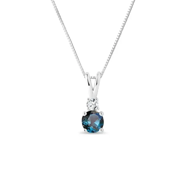 Topazový náhrdelník z bílého 14k zlata s diamantem KLENOTA