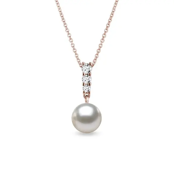 Prívesok z ružového zlata s Akoya perlou a briliantmi KLENOTA