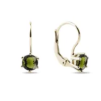 Náušnice zo žltého zlata s guľatými vltavínmi KLENOTA