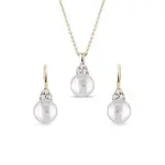 Sada šperků s perlami a diamanty ve žlutém zlatě KLENOTA