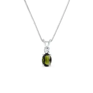 Náhrdelník s vltavínem a briliantem v bílém zlatě KLENOTA