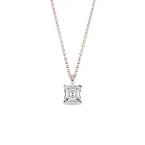 Náhrdelník diamantem v brusu asscher v růžovém zlatě KLENOTA