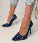Gemre Navy blue denim high-heeled pumps Emmila