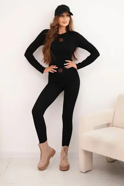 Kesi Włoski Dámsky bavlnený komplet s dlhým rukávom a legínami granátový