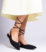 Gemre Black flat-heeled ankle-tie pumps Karlioz