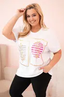 Kesi Włoski Dámská bavlněná halenka Plus Size s kamínky černá + růžová