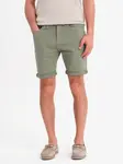 Ombre Men's classic denim shorts with rolled up leg - light olive