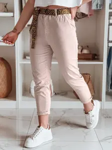 Růžové dámské kalhoty s pasem MADELINA