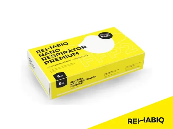 České nano respirátory Rehabiq Premium FFP2 s účinností 12 hodin, 5 ks