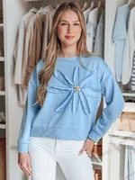 Bluza damska oversize z kwiatem PETITKA niebieska Dstreet