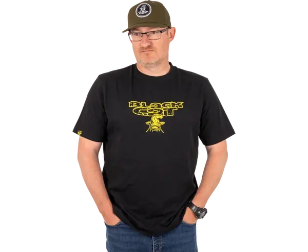 Black cat tričko distressed logo black tee - xxxl
