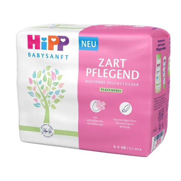 HIPP Babysanft Detské čistiace vlhčené ubrúsky s prírodným výťažkom z mandľového oleja 4 x 48 ks