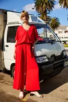 Marisse Red Viscose Wide-Leg Trousers