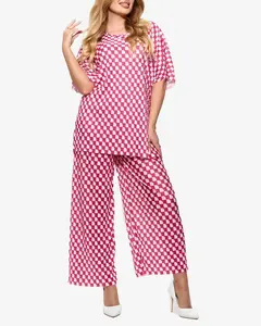 Resti Fuchsia women's pleated patterned set - Clothing