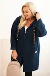 Kesi Włoski Dámsky kabát Plus Size z umelého baránka s kapucňou a vreckami modrý
