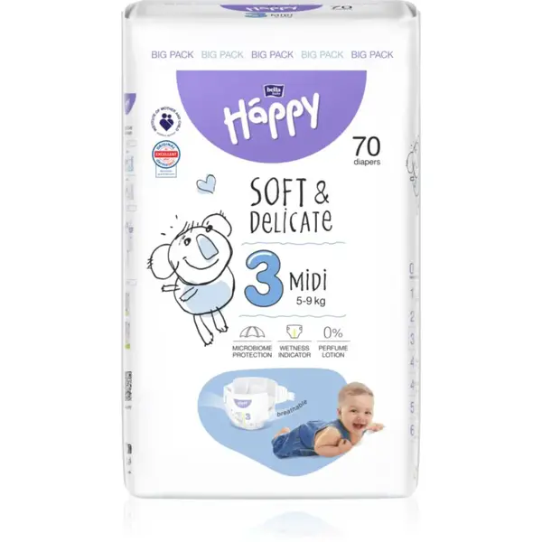 BELLA Baby Happy Soft&Delicate jednorazové plienky Midi 5-9 kg 70 ks