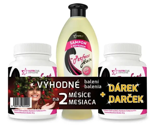 NUTRICIUS Perfect HAIR new DUO 2 x 100 tabliet + Perfect HAIR šampón s kofeínom 550 ml ZADARMO