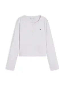 TOMMY HILFIGER Tričko 'Extra Slim Pointelle Long Sleeve'  biela