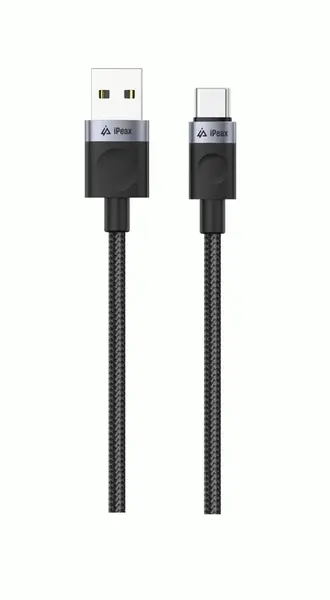 Kabel iPEAX TEXTILNÍ USB-A / USB-C 1,5M, USB 2.0, černá