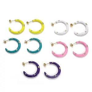 Brass Enamel Half Hoop Earrings