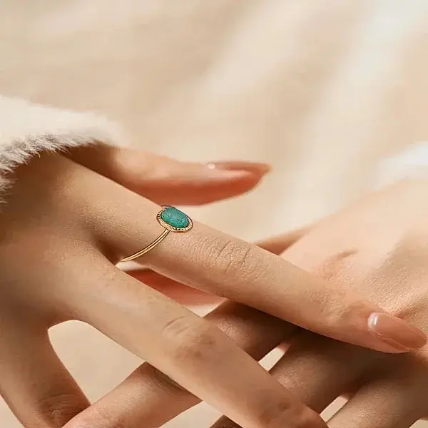 1Pc Stainless Steel with Synthesis Gemstone Adjustable Cuff Rings