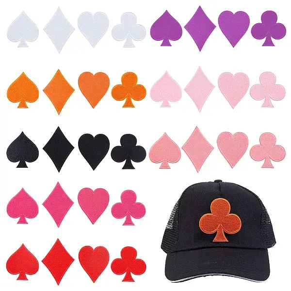 32Pcs Playing Cards Element Cotton Embroider Thread Iron on/Sew On Patches