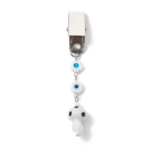 Iron ID Card Clips with Handmade Lampwork Mushroom & Evil Eye
