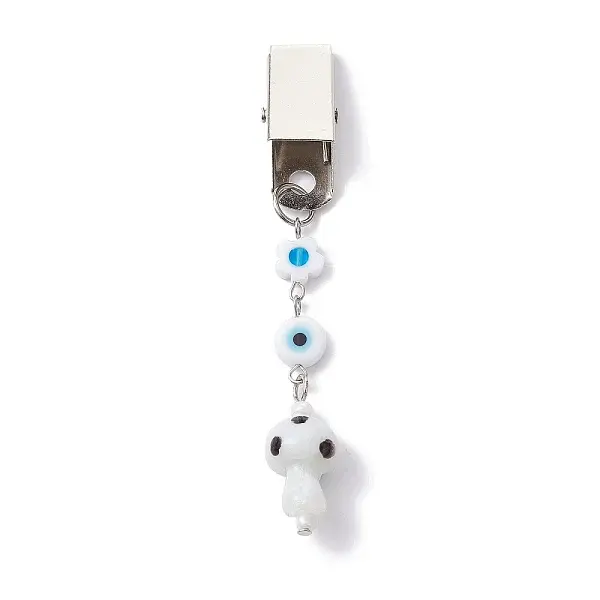Iron ID Card Clips with Handmade Lampwork Mushroom & Evil Eye