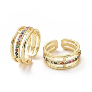 Colorful Cubic Zirconia Triple Line Open Cuff Ring