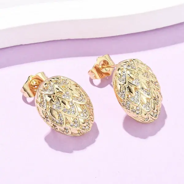 Brass Micro Pave Cubic Zirconia Egg Stud Earrings
