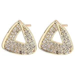 Brass Micro Pave Clear Cubic Zirconia Triangle Stud Earrings for Women