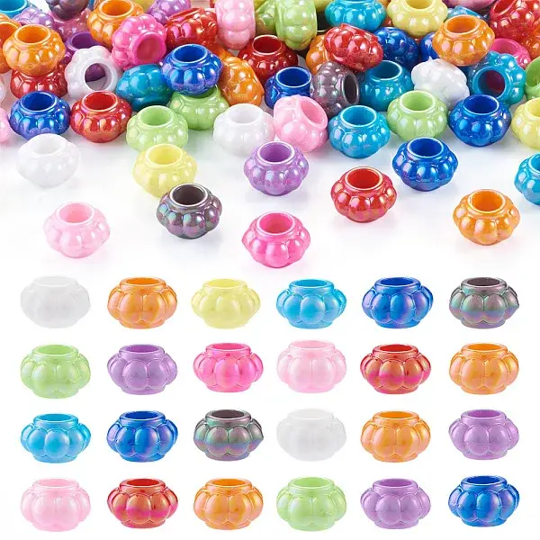 100Pcs Pearlized UV Plating Opaque Acrylic European Beads