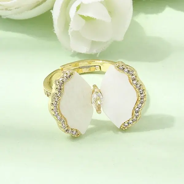 Brass Micro Pave Cubic Zirconia Cuff Open Rings for Women