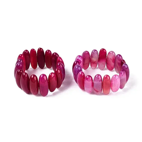 Oval Natural Agate Beaded Stretch Bracelets for Women Men