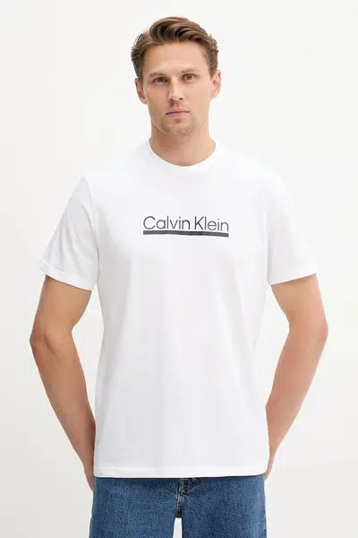 Bavlněné tričko Calvin Klein pánské, bílá barva, s potiskem, LV04RC852G