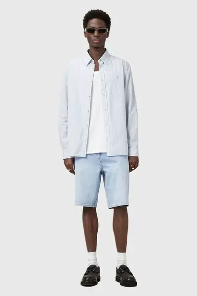 Bavlněné riflové kraťasy AllSaints ALVA pánské, modrá barva, M023TC