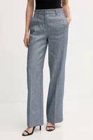 Lněné kalhoty Sisley dámské, modrá barva, široké, high waist, 4MNULF02I