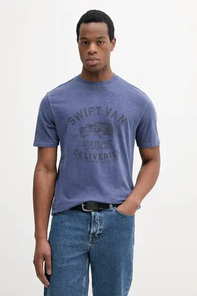 Bavlněné tričko United Colors of Benetton modrá barva, s potiskem, 3F98U109Y