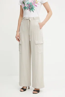 Kalhoty Guess AGATHA dámské, béžová barva, široké, high waist, W5GA1T WDP85