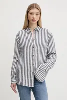 Lněná košile Superdry dámská, tmavomodrá barva, relaxed, s klasickým límcem, W4010463A-K55