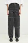 Kalhoty adidas Originals Aop Pant dámské, šedá barva, kapsáče, high waist, JJ3140
