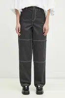 Kalhoty adidas Originals Aop Pant dámské, šedá barva, kapsáče, high waist, JJ3140