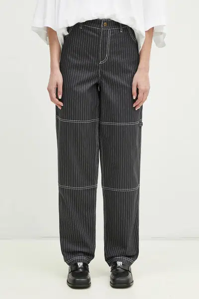 Kalhoty adidas Originals Aop Pant dámské, šedá barva, kapsáče, high waist, JJ3140