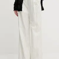 Kalhoty s příměsí lnu Pedro del Hierro dámské, béžová barva, široké, high waist, 7609760