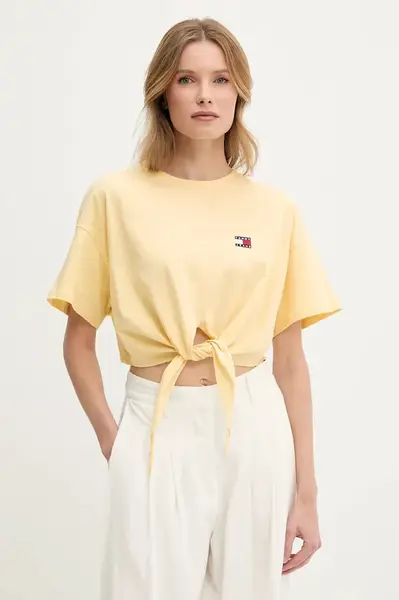 Bavlněné tričko Tommy Jeans dámské, žlutá barva, DW0DW20321