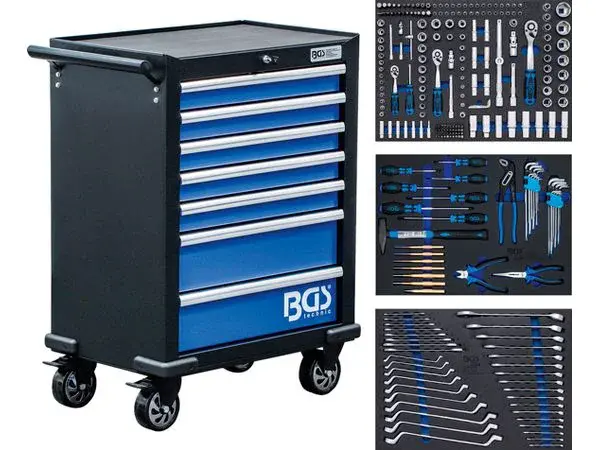 BGS Technic BGS 4207 Dílenský vozík, pojízdný, 7 zásuvek. Vybavený 263 ks nářadí