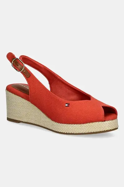 Sandály Tommy Hilfiger FLAG MID WEDGE ESPAD SLINGBACK červená barva, FW0FW08595