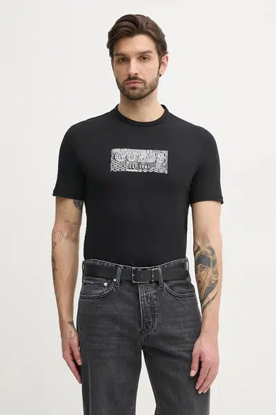 Tričko Guess černá barva, s aplikací, M5GI19 J1314